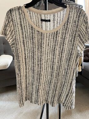 Rag and Bone Jean Black and Cream Vertical Graphic Short Sleeve Tee L